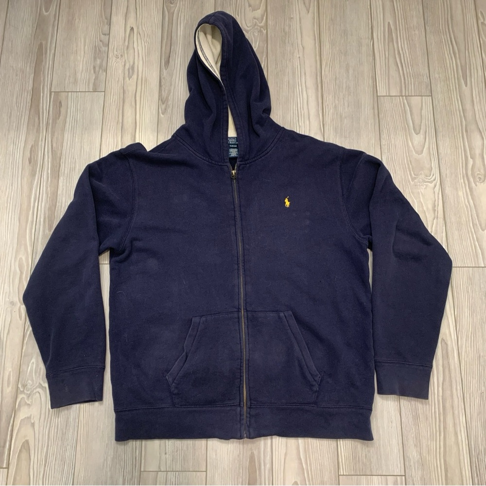 Ralph Lauren Polo Navy Blue L Full-Zip Fleece Baggy Hoodie (Size:Youth XL/18-20)